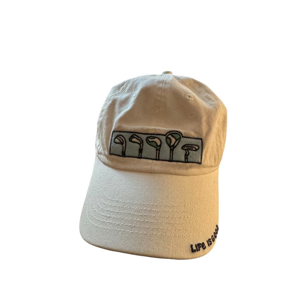 Life Is Good Golf Clubs Embroidered Cream Adjustable Dad Hat Cap OS